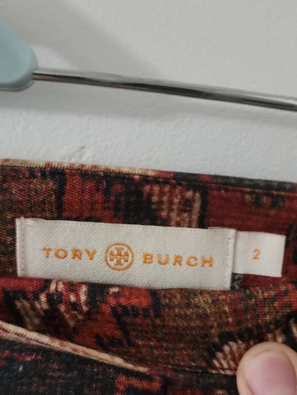 Tory Burch Red and Brown Geometric Pencil Skirt
